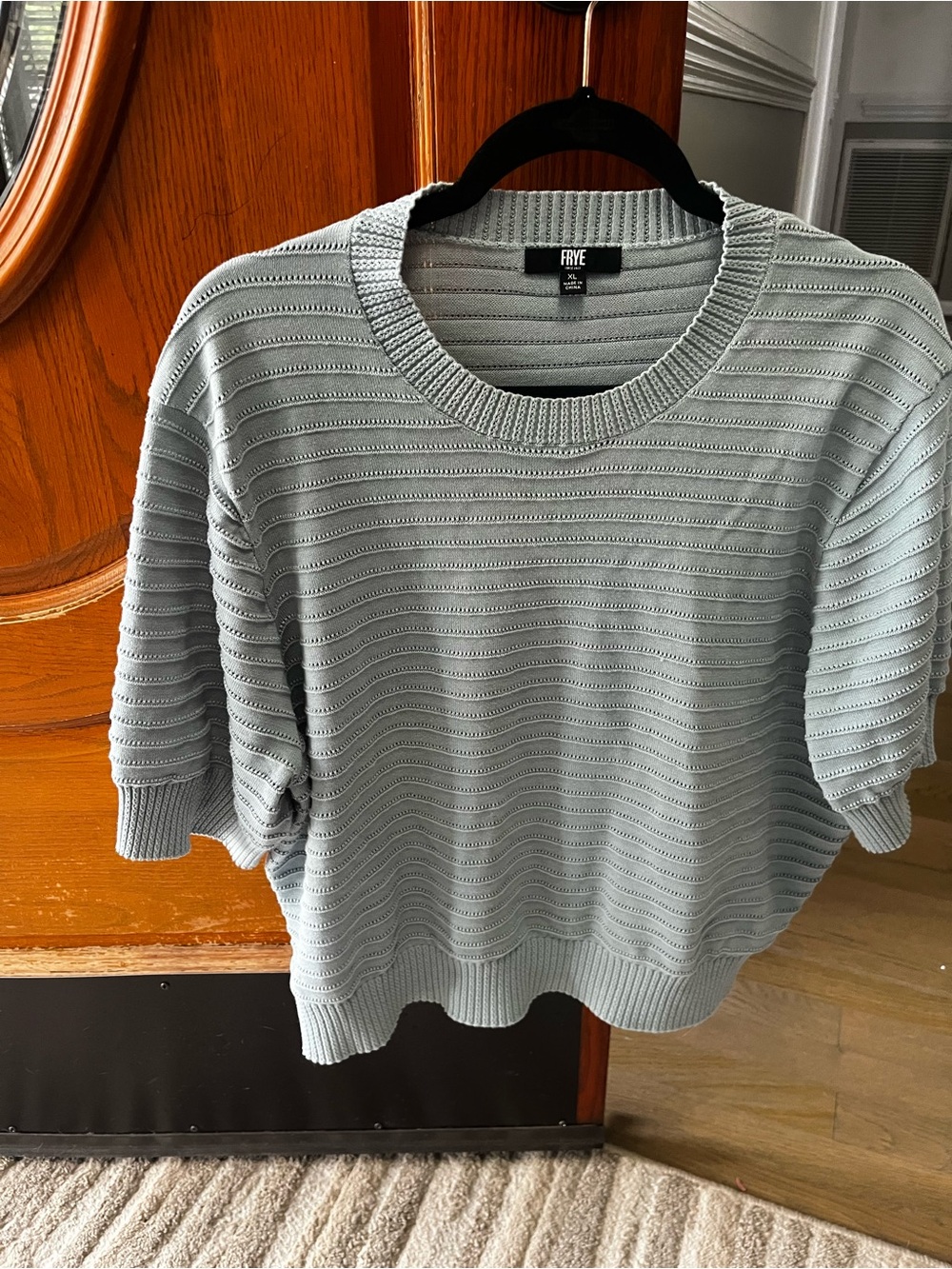 FRYE Light Gray Ribbed Short-Sleeve Crew Sweater